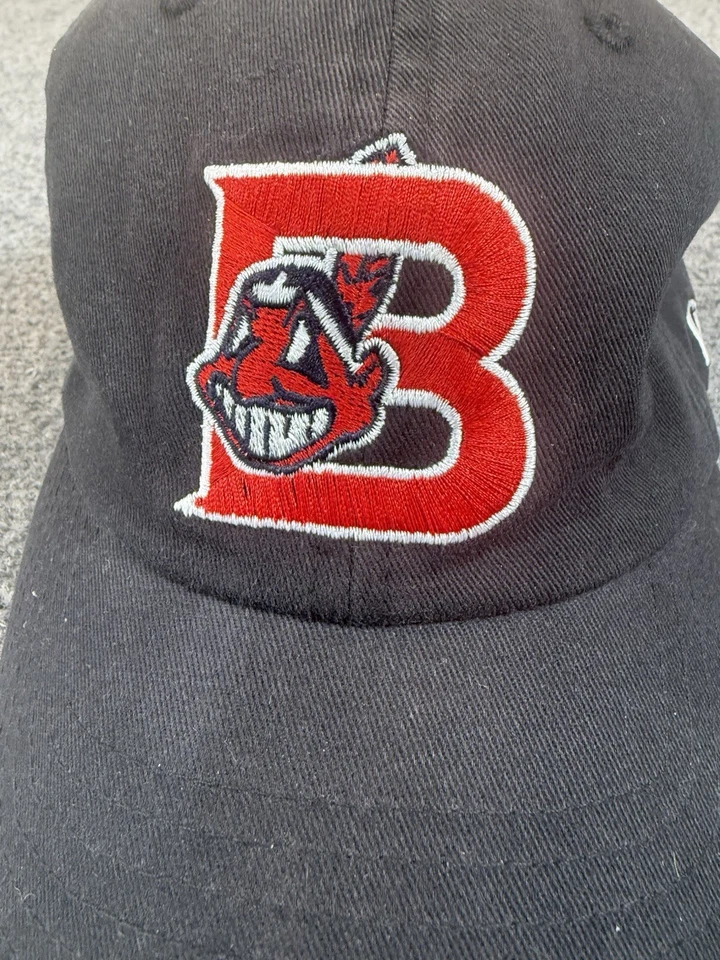Cleveland Indians B Logo Chief Wahoo Hat Black Adjustable New Era Vintage Rare - Image 2 of 4