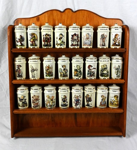 Vintage Hummel Spice Jar Set of 24 with Wooden Rack