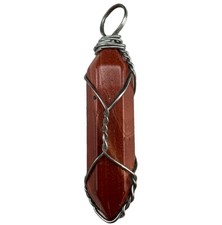 Silver Tone Wire Wrapped 1.5" Red Crystal Pendant 5g