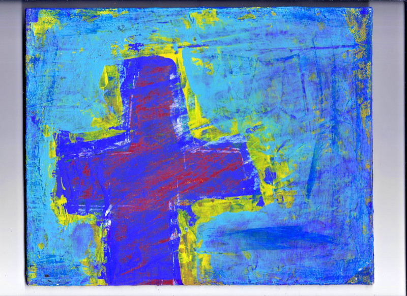 BLUE ANGEL - Painting 10x8 Abstract Dada Surrealism Acrylic Canvas Bible