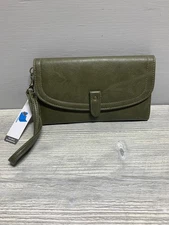 Wristlet Wallet Clutch Womens Olive Green Faux Leather Phone Holder Wrist Strap