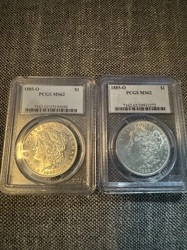 1885-0 MORGAN SILVER $1 PCGS MS62 2 COIN LOT