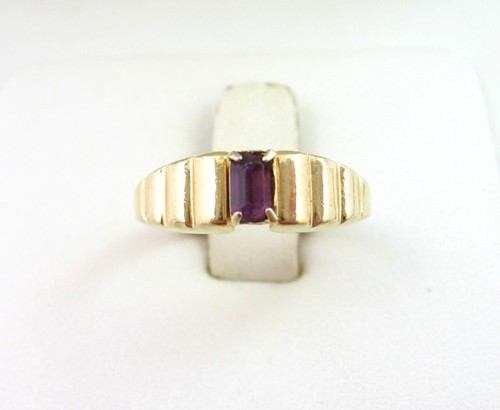 Vintage Ring PURPLE BAGUETTE RHINESTONE Stepped Segmented Front Goldtone Size 6 - 第 8/9 張圖片