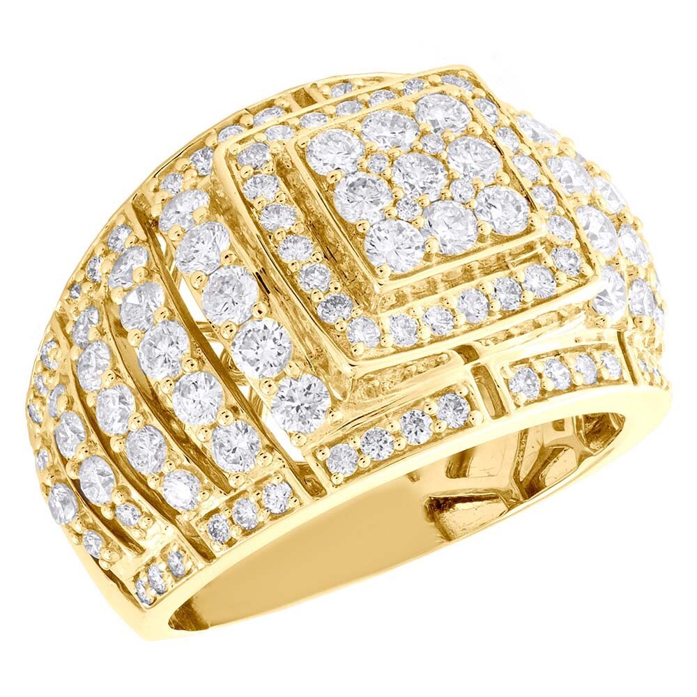Cluster Square Pinky Ring with 3 Ctw Moissanite in 14K Gold Plated