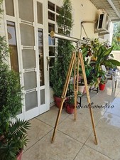 Brass Telescope Nautical Marine Spyglass with Wooden Stand Home/Office Decor