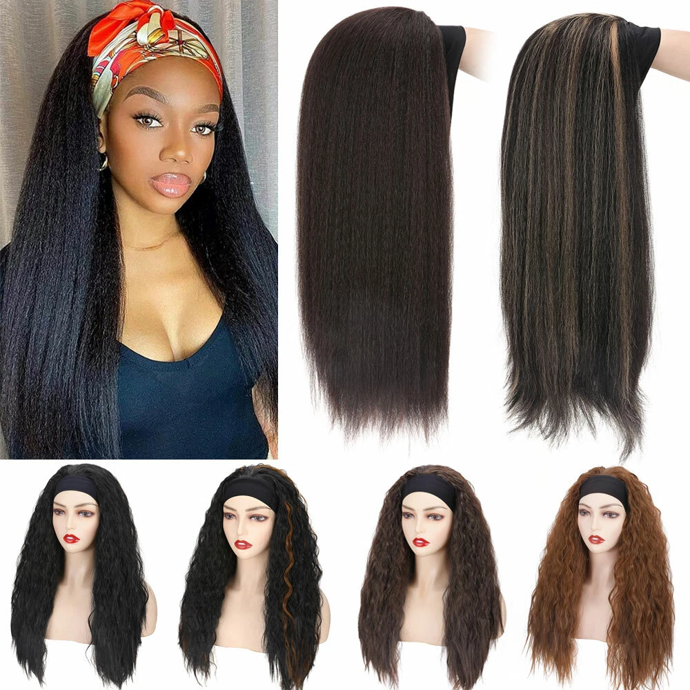 UK Women Ladies Headband Wigs 24 Inch Kinky Straight Long Silky