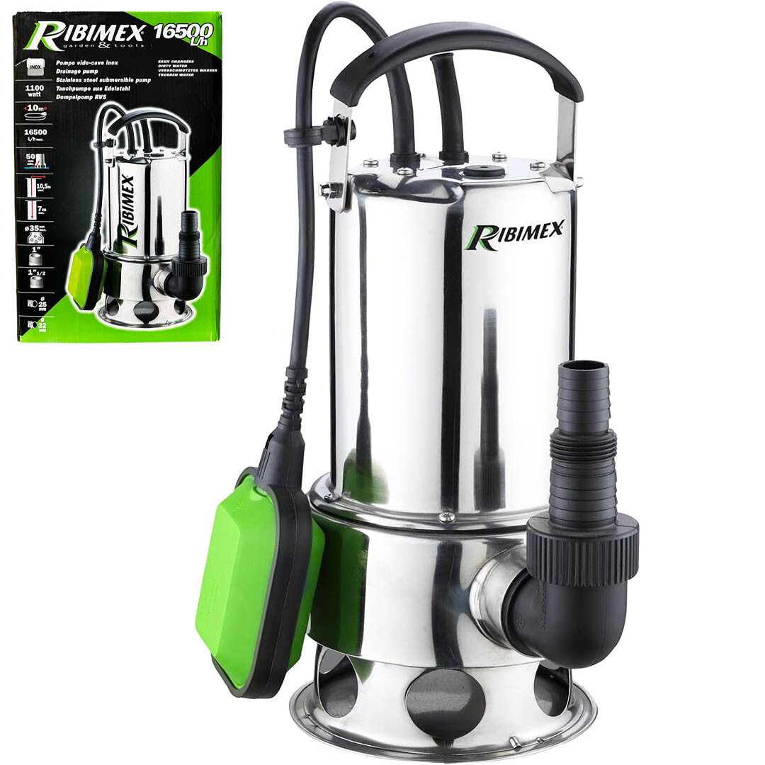 Ribimex Pompa Sommersa 1100W Inox per Acque Scure e Allagamenti