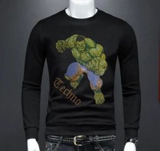 New Men Luxury Diamond Rhinestones Fashion Black Hoodie High Quality