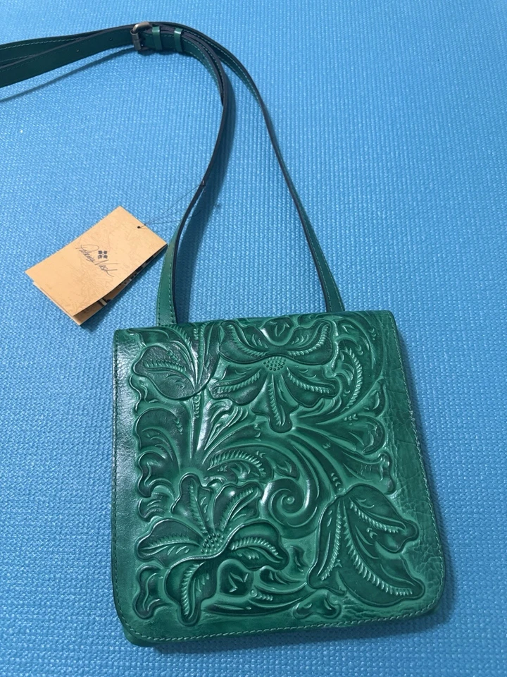 Patricia Nash Emerald Green Crossbody Purse Bag w Duster Tooled Leather NWT