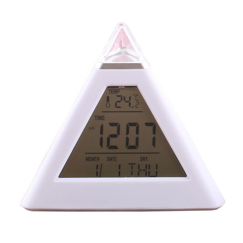 Pyramid LED Clock Color Changing Back Ambient Night Light Alarm Temperature Date