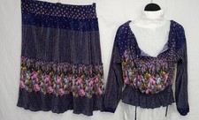 VTG 1980 's cottagecore country women's outfit top  skirt blue  floral