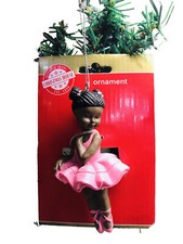Ballerina Hanging Christmas Tree Ornament In A Pink Dress.