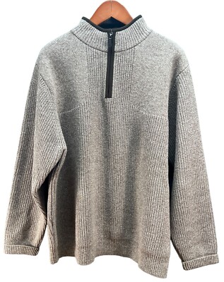LL BEAN Waterfowl Sweater 1/4 Zip Pullover 100% Merino Lambs Wool Sable XL Brown
