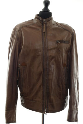 Milestone Mens Leather Jacket Coat Bardolino 54 Brown Short Lightweight Leather Lambskin