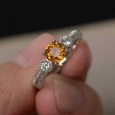 2Ct Round Cut Lab Created Citrine Women's Engagement Ring 14K White Gold Plated