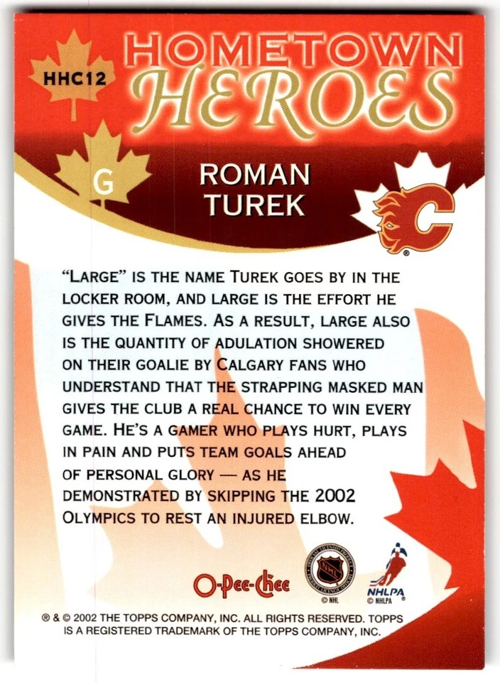 2002-03 O-Pee-Chee Hometown Heroes Canada Roman Turek #HHC12 Calgary Flames - Image 2 of 2