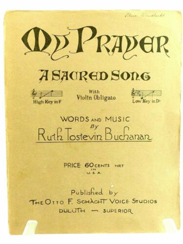 Moja modlitwa święta pieśń ze skrzypcami obligato autorstwa Ruth Tostevin Buchanan 1930 - Zdjęcie 1 z 5