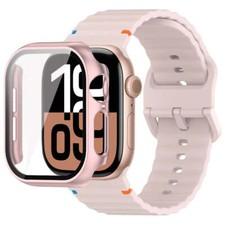 Glass  Case  Wave Silicone Watch Band For Apple Watch 10 9 8 7 6 SE 5 4 3 2 1