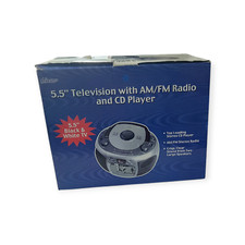Black  White 5  TV AM/FM Stereo Radio CD Player Portable Boombox Blue Tested