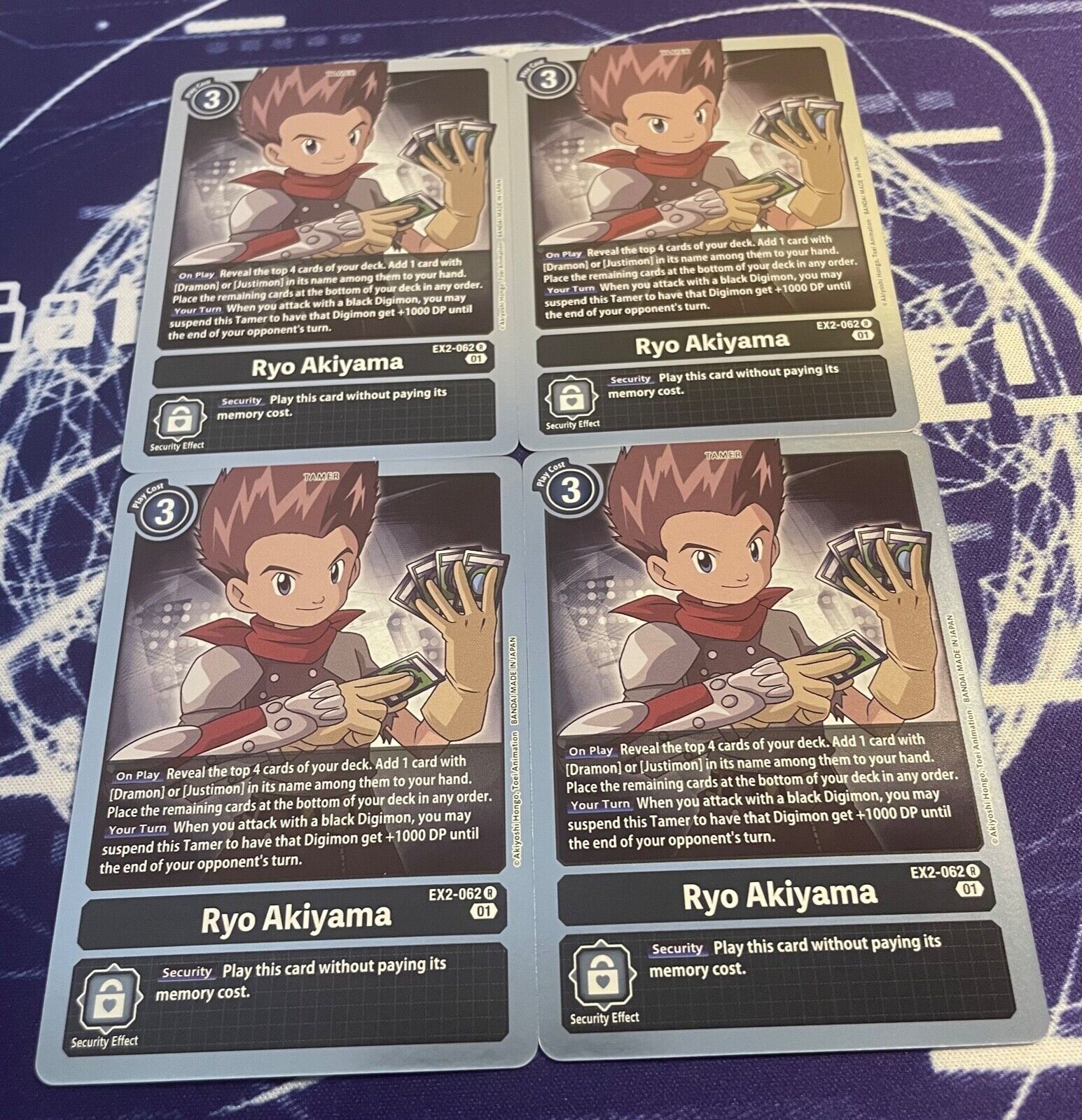 x4 Ryo Akiyama EX2-062 R Playset Digimon TCG Digital Hazard