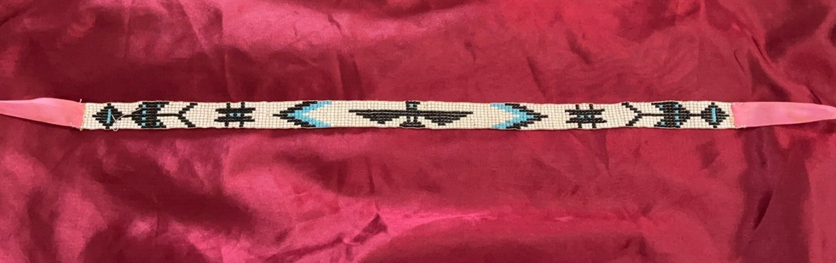 Vtg Native American Beaded Thunderbird Headband Hat Band w  display picture 2