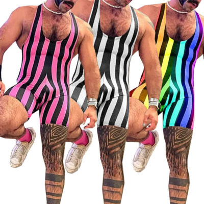 Gestreifter Boxershorts-Overall Für Herren Ärmellos Wrestling-Trikot   