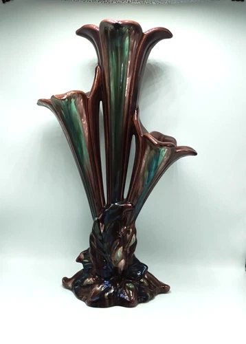 Royal Haeger by Royal Hickman #R452 Triple Trumpet Calla Lily Vase, USA 16 1/4"