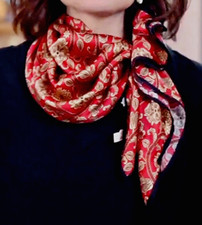 26"X26"Golden Flowers Print Pure Mulberry Satin Silk 12momme Scarf 65x65cm5-50