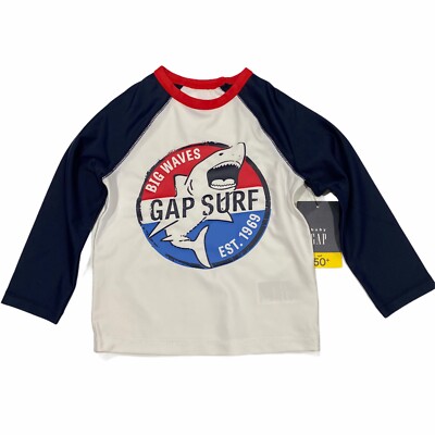 NWT GAP Baby Boy UPF 50+ Swim Shirt Sz 2T Long Sleeves Blue White Shark #546204