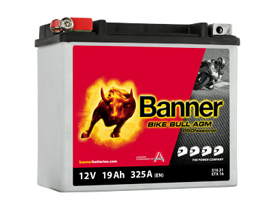 AGM Motorradbatterie 19Ah Banner Bike Bull PRO 12V 325A 51621 ETX16 BETX16 51912