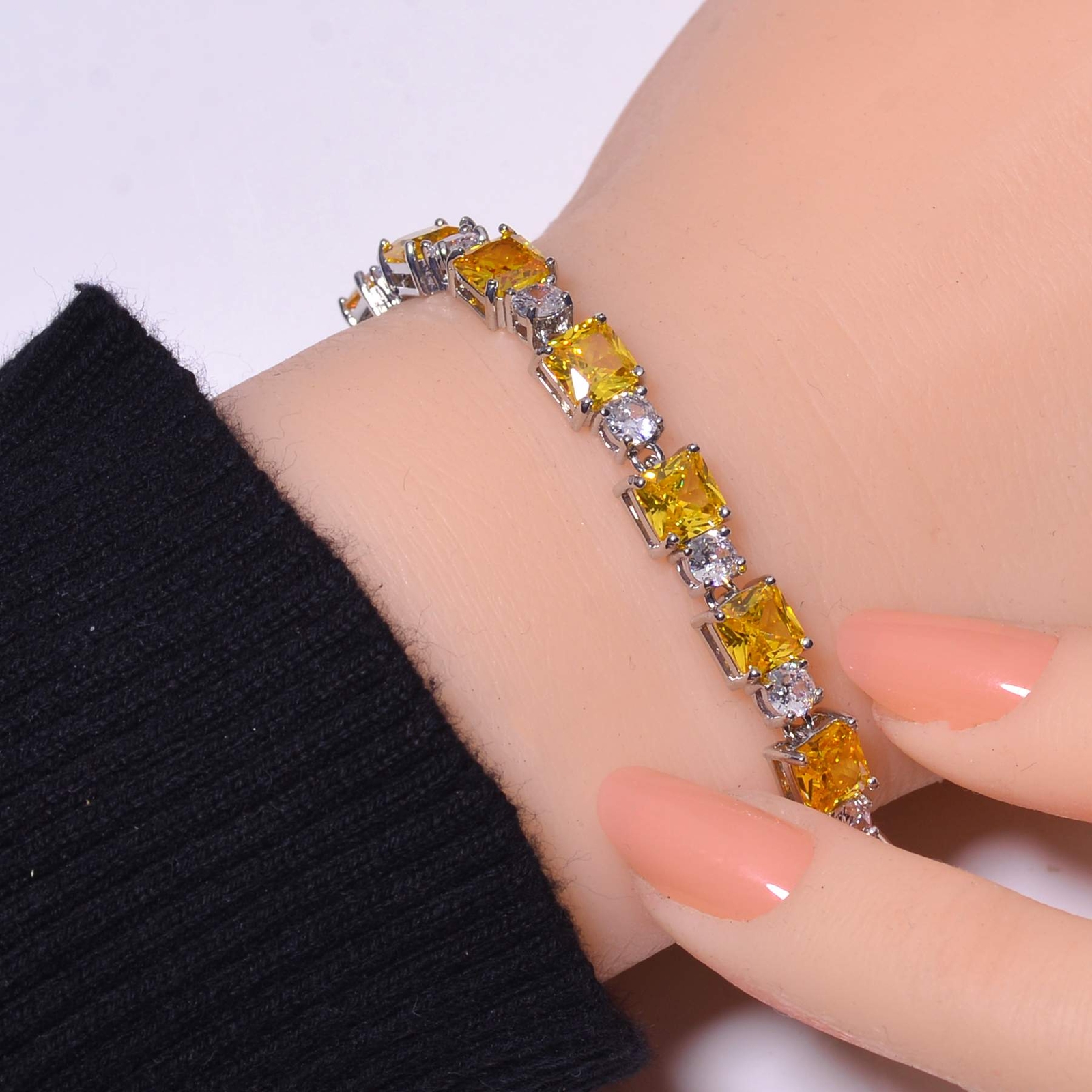 Yellow Sapphire & CZ Simulated 925 Sterling Silver Tennis Bracelet 7.99