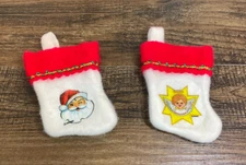Lot of 2 Mini Christmas 4" Felt Stockings Santa Winking Angel & Star Hangs