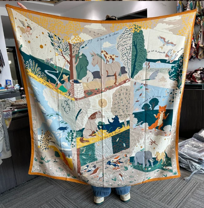 70% Cashmere 30% Silk Neckerchief Shawl Scarf 52'' hippopotamus Print Wrap new
