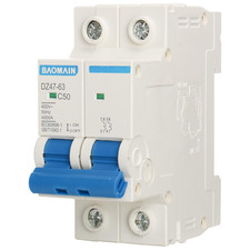 Miniature Circuit Breaker 2-Pole 50A DZ47-63 C50 400VAC DIN Rail Mount MCB 2P