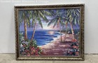 Framed Canvas Chalk Painting Tropical Oasis With Vibrant Sunset — photo 1
