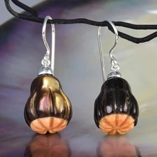 Gum Tree Nut Flower Earrings Carved Iridescent Shell & 925 Sterling Silver 8.16g