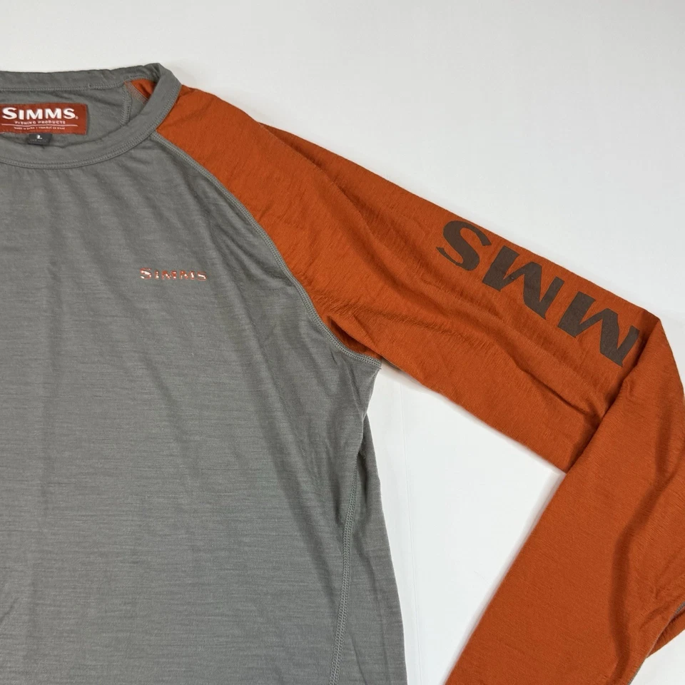 Camisa de manga larga Simms Fishing Products gris naranja para hombre grande 89 % lana merino Foto 3 de 4