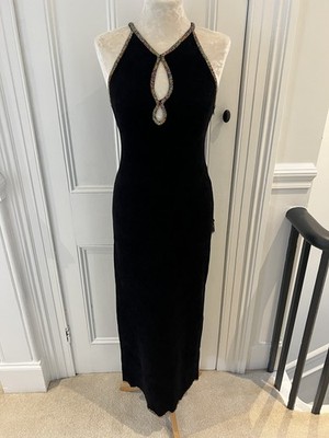 Sandro Black Velvet Knit crystal-embellished cutout knitted maxi dress  Size 38