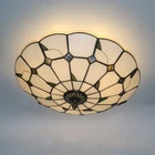16" Tiffany Style Stained Glass Ceiling Light - Vintage Flush Mount Fixture