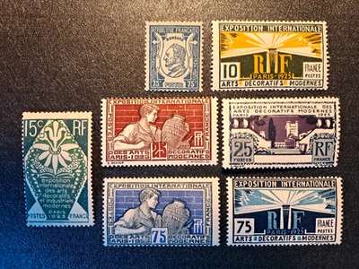 FRANCE 1924 EXPOSITION ARTS DÉCO SERIE COMPLETE + RONSARD N°209 à 215 NEUF* - Photo 1/2