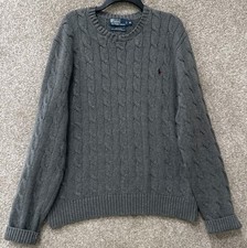 Polo Ralph Lauren Sweater Mens XL Gray Cotton Cable Knit Crewneck Pullover Pony