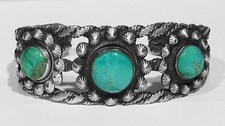 Big Old Pawn 30s NAVAJO Natural Turquoise 925 Silver Twist Cuff Bracelet 6 1/2"