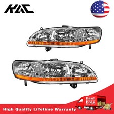 Chrome Headlight Assembly For 1998-2002 Honda Accord Halogen Amber Clear Pair