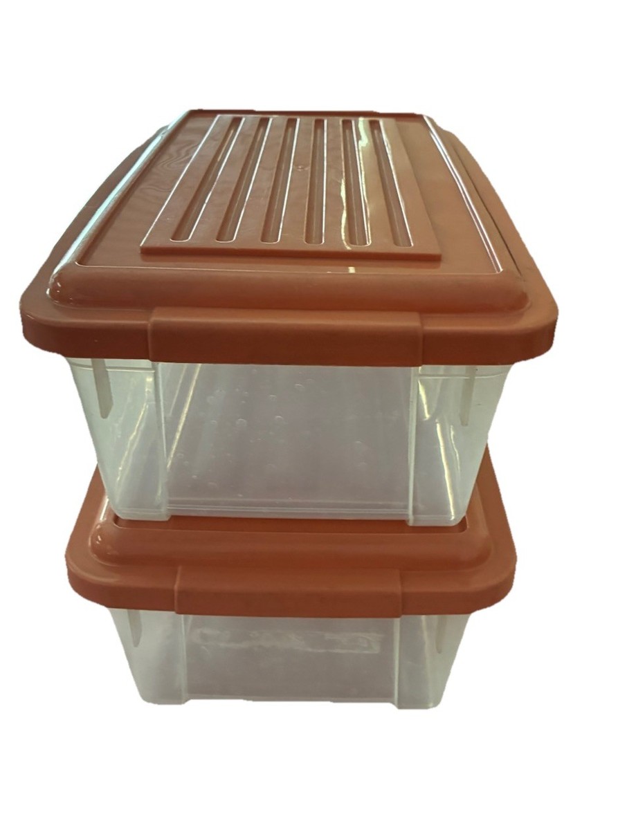 Vintage Tucker Housewares Bins Totes Clear Orange Small 12x7x4” (2