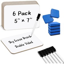 Double-Sided 5x7 Inch Mini Whiteboards 6-Pack with Markers Erasers for