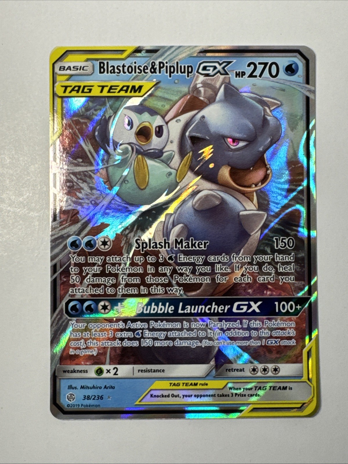 Blastoise & Piplup GX TAG TEAM Ultra Rare Holo Pokémon Card 38/236 NM