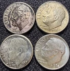 Lot of 4 90% SILVER Roosevelt Dimes 1957 1963 1963D 1964D 69-62 YO Free Ship NR