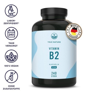 Vitamin B2   240 Kapseln (8 Monate Vorrat)   Riboflavin Vegan - TRUE NATURE 