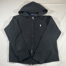 Polo Ralph Lauren Unisex Black Full Zip Hoodie Front Pockets Logo Size Small