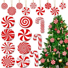 38 Pieces Wooden Candy Cane Ornaments for Christmas Tree Decor - Red Peppermint